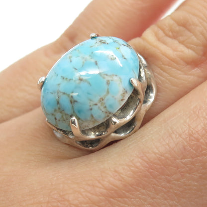 925 Sterling Silver Vintage Faux Turquoise Modernist Ring Size 5