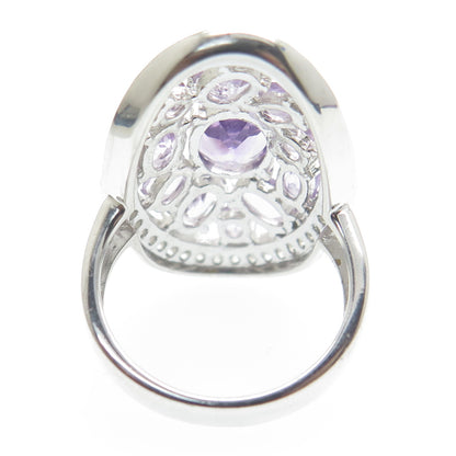 925 Sterling Silver Real Amethyst & White Topaz Cluster Ring Size 7
