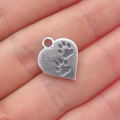 SUNDANCER 925 Sterling Silver Vintage Dog Paw Heart Minimalist Charm Pendant