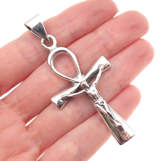 925 Sterling Silver Vintage Egyptian Ankh Crucifix Cross Charm Pendant
