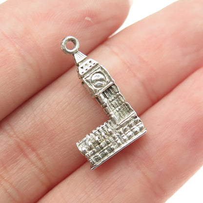 925 Sterling Silver Vintage Big Ben Tower 3D Charm Pendant