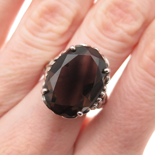 Kabana 925 Sterling Silver Vintage Real Smoky Quartz Floral Ring Size 7