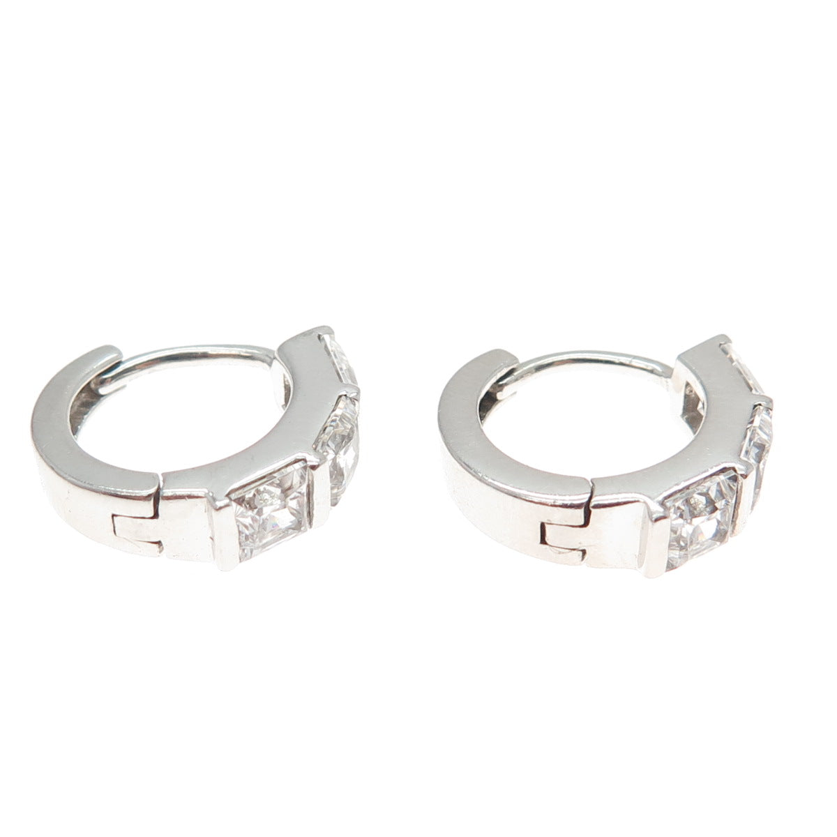 925 Sterling Silver Princess-Cut C Z Hoop Earrings