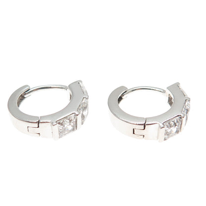 925 Sterling Silver Princess-Cut C Z Hoop Earrings