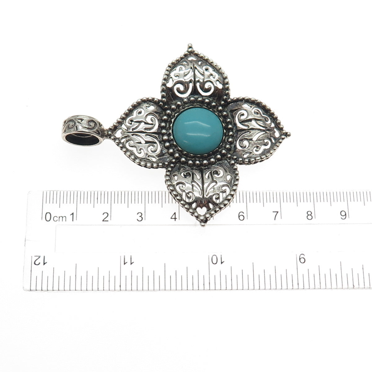 ESPO SIG Joseph Esposito Sterling Vintage Turquoise Flower Magnetic Snap Pendant