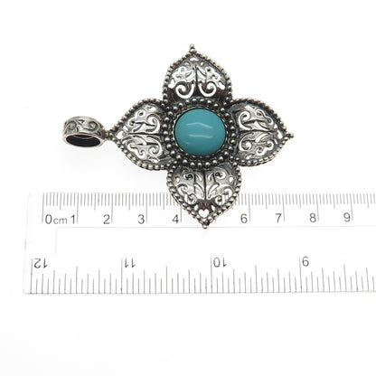 ESPO SIG Joseph Esposito Sterling Vintage Turquoise Flower Magnetic Snap Pendant