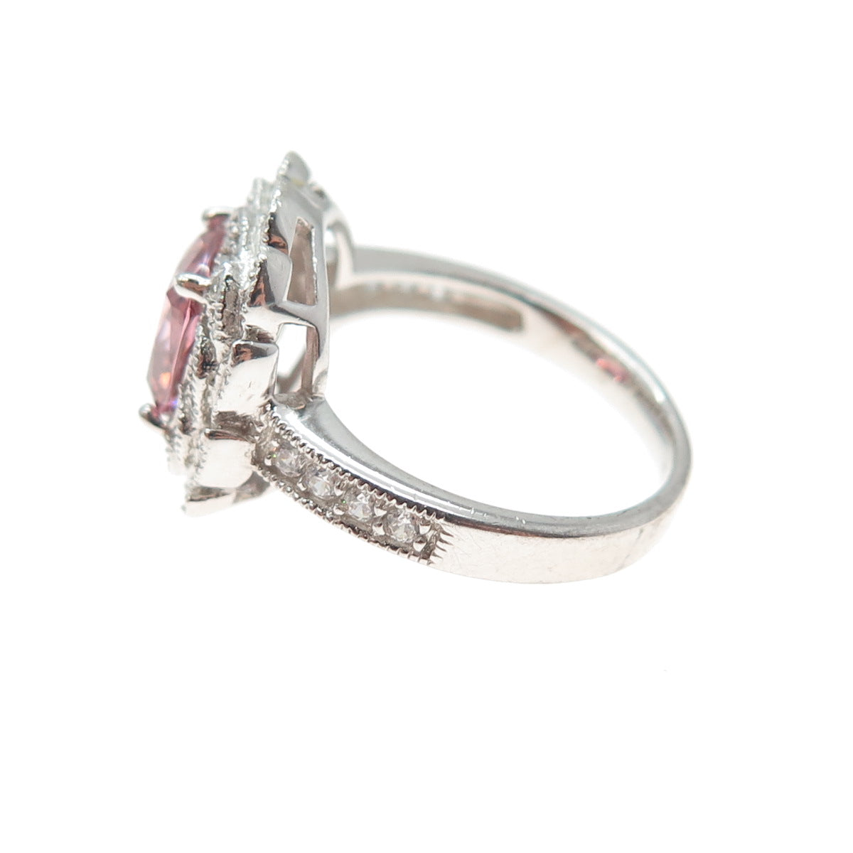 ESPO JOSEPH ESPOSITO 925 Sterling Silver Pink & White C Z Laurel Ring Size 7.25