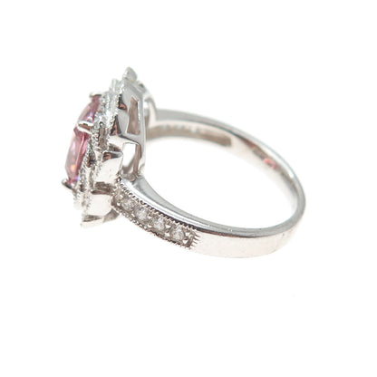 ESPO JOSEPH ESPOSITO 925 Sterling Silver Pink & White C Z Laurel Ring Size 7.25