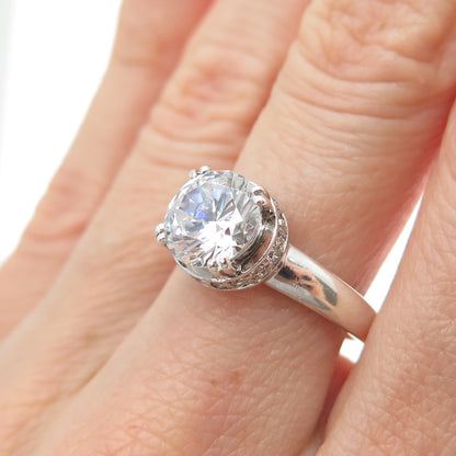 925 Sterling Silver Round-Cut C Z Engagement Ring Size 7