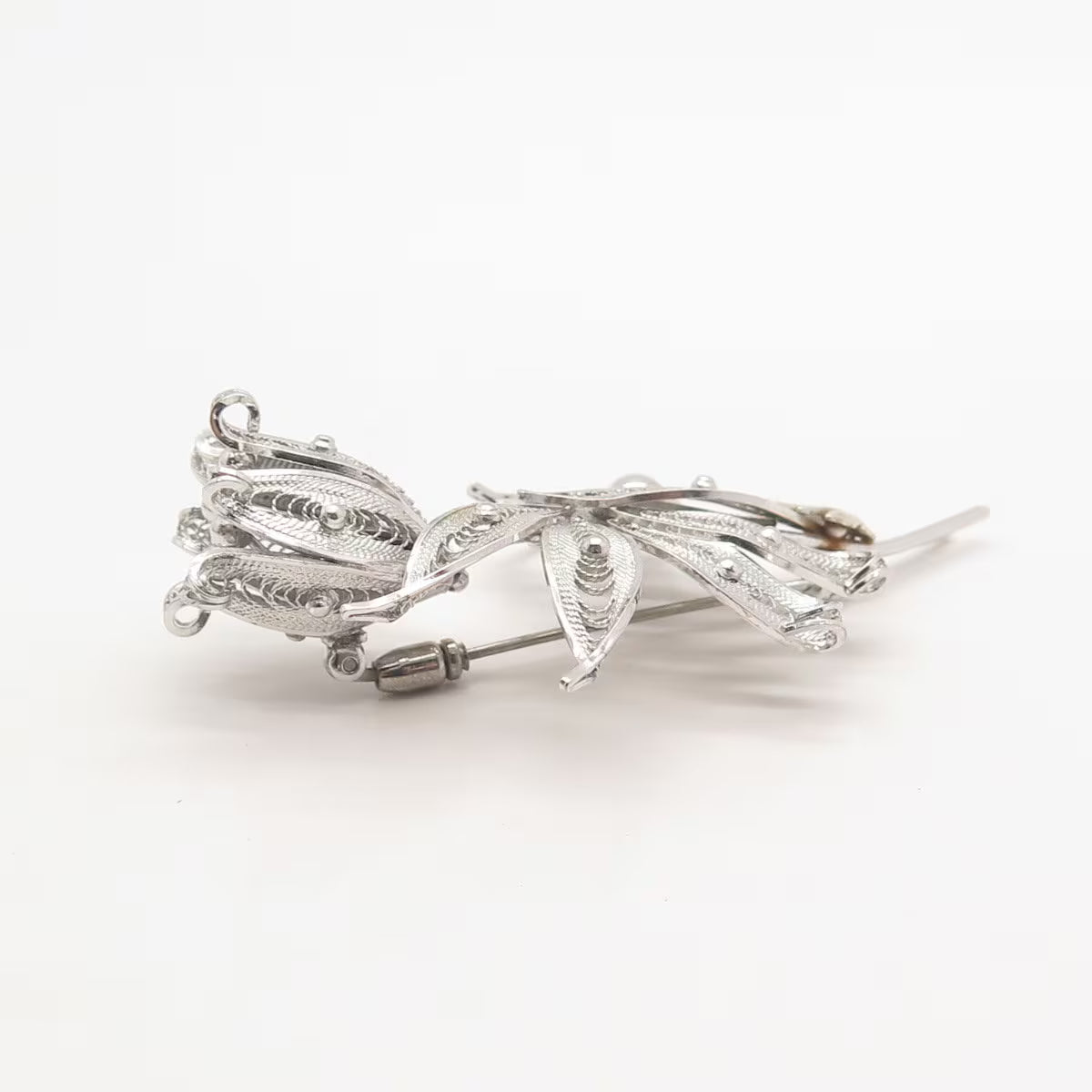 925 Sterling Silver CFG Vintage Filigree Tulip Floral Pin Brooch