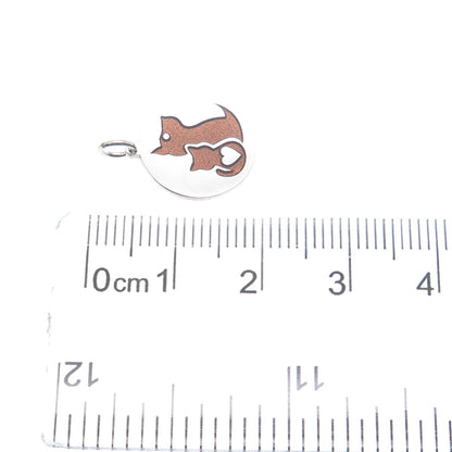 925 Sterling Silver Brown Enamel Cat & Dog Friendship Minimalist Charm Pendant