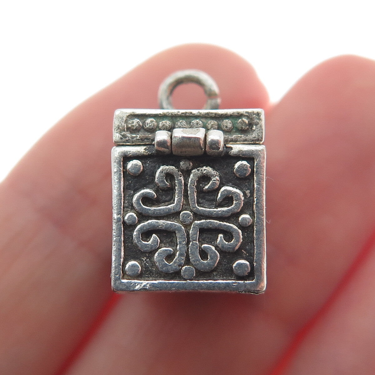 AVON 925 Sterling Silver Vintage Oxidized Minimalist Pill Box Charm Pendant