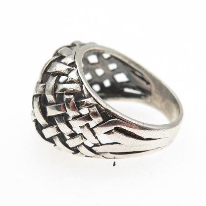 925 Sterling Silver Vintage Woven Dome Oxidized Ring Size 8