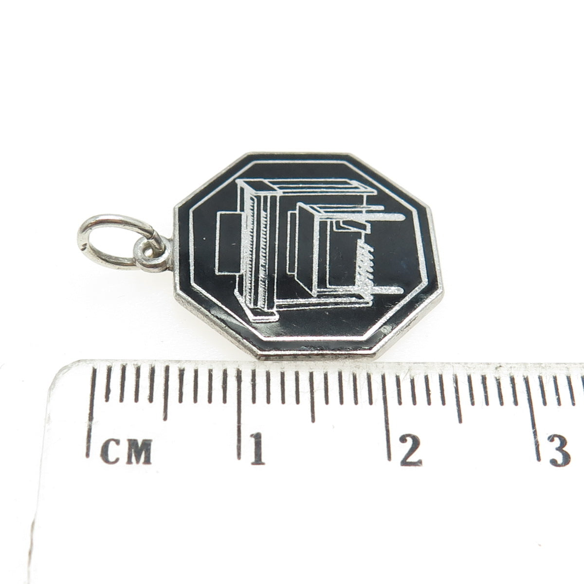 925 Sterling Silver Antique Art Deco Black Enamel Piano Pendant