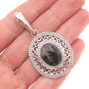 925 Sterling Silver Real Rutilated Quartz Swirl Beaded Pendant