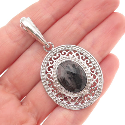 925 Sterling Silver Real Rutilated Quartz Swirl Beaded Pendant