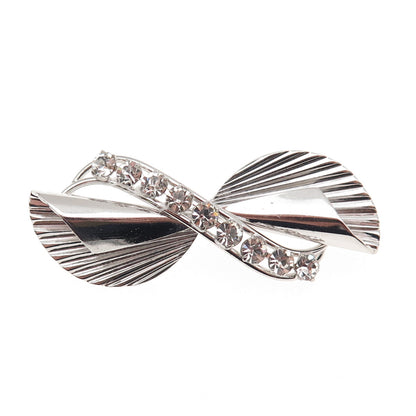 Carl Art 925 Sterling Silver Antique Art Deco Rhinestone Floral Pin Brooch
