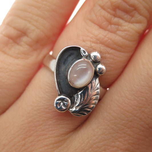 Rob Livingston Navajo Old Pawn Sterling Silver Vintage MOP Feather Ring Size 5.5