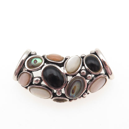 SX Sally C 925 Sterling Vintage Real Black Onyx Abalone Shell MOP Slide Pendant