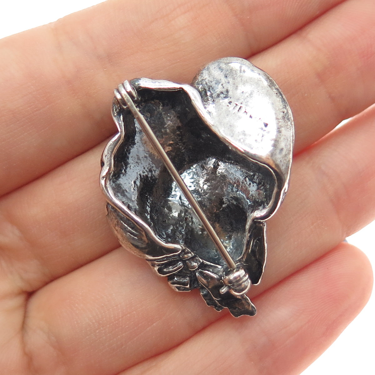 925 Sterling Silver Vintage Victorian Lady Oxidized Pin Brooch