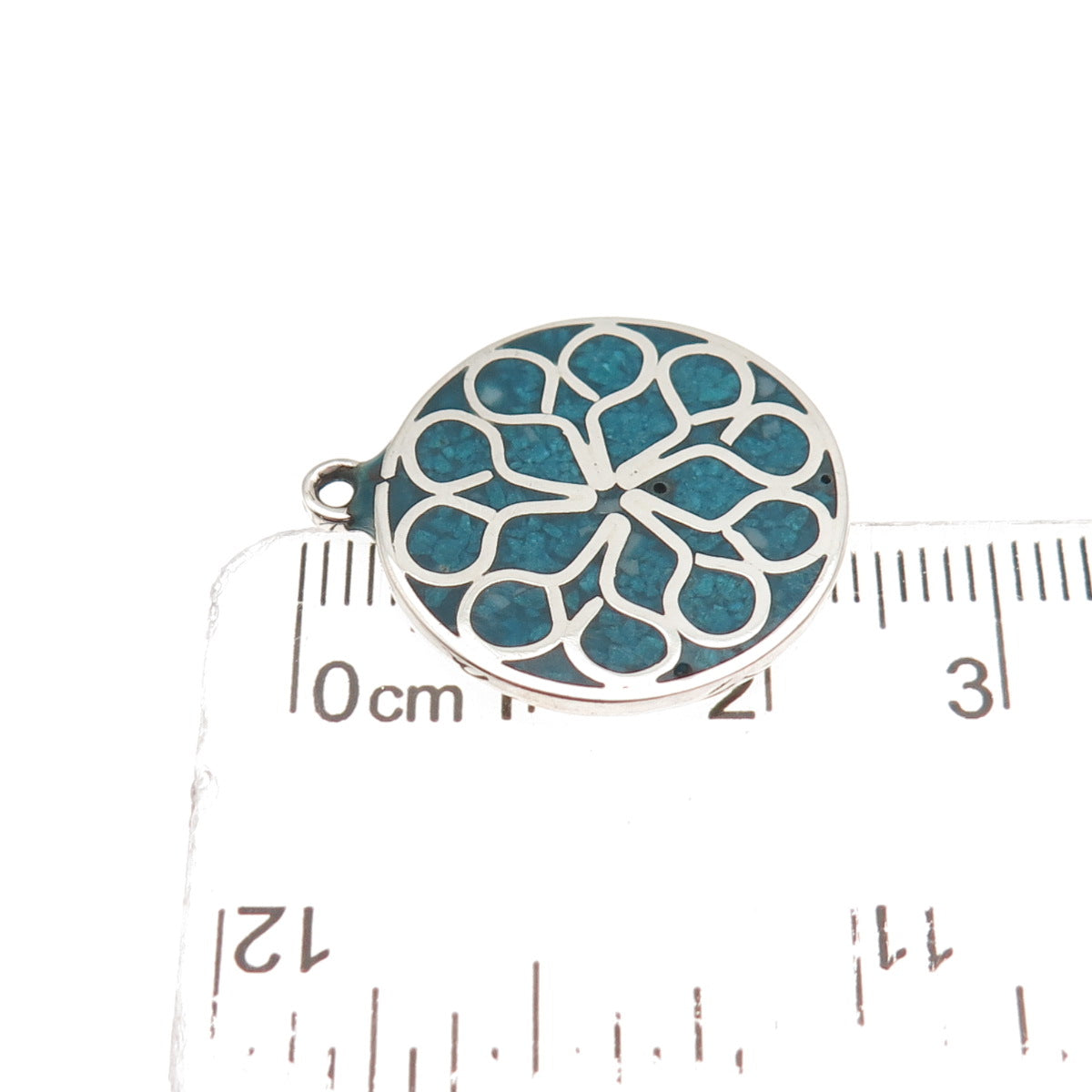 925 Sterling Silver Vintage Real Turquoise Inlay Floral Charm Pendant