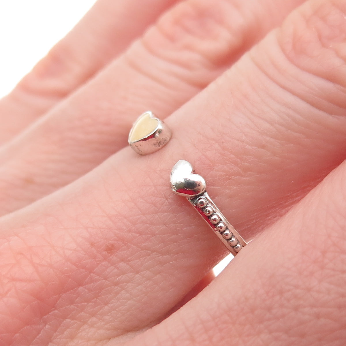 Pandora 925 Sterling Silver Real MOP Heart of Love Adjustable Ring Size 8.75