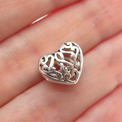 925 Sterling Silver Vintage Ornate Heart Bead Charm