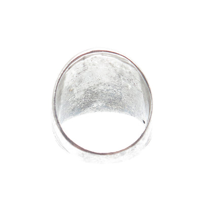 925 Sterling Silver Vintage Real MOP Modernist Heart Oxidized Ring Size 7.5