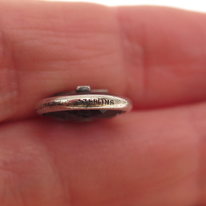 925 Sterling Silver Antique Art Deco Real Amethyst Marcasite Cross Mini Pendant