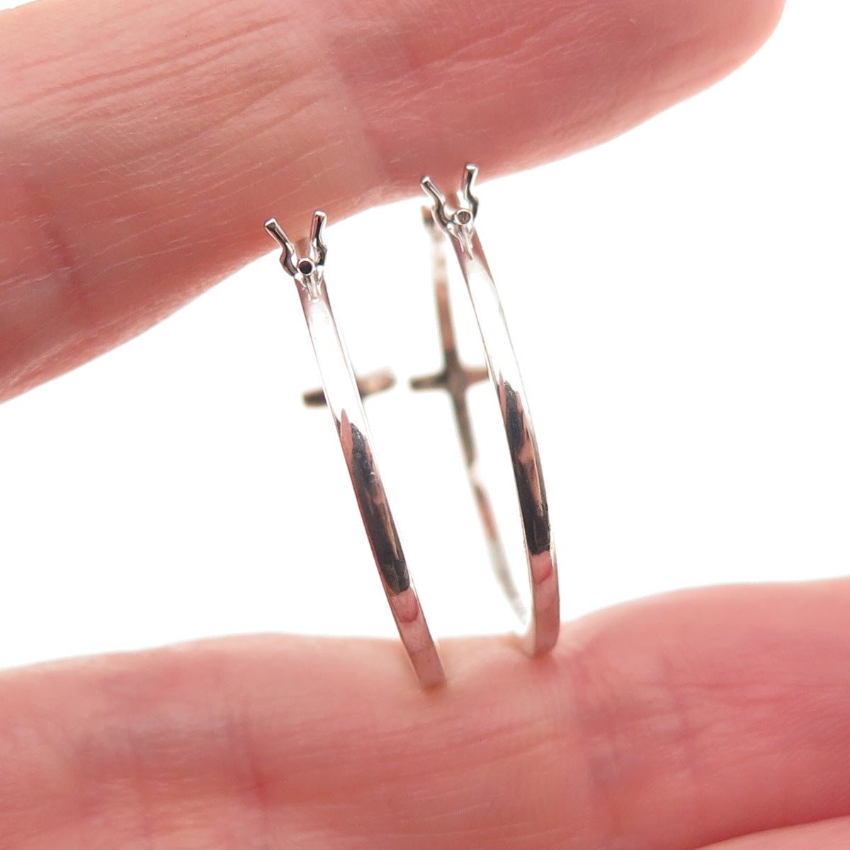Sun 925 Sterling Silver 10K Gold Real Round-Cut Diamond Cross Hoop Earrings