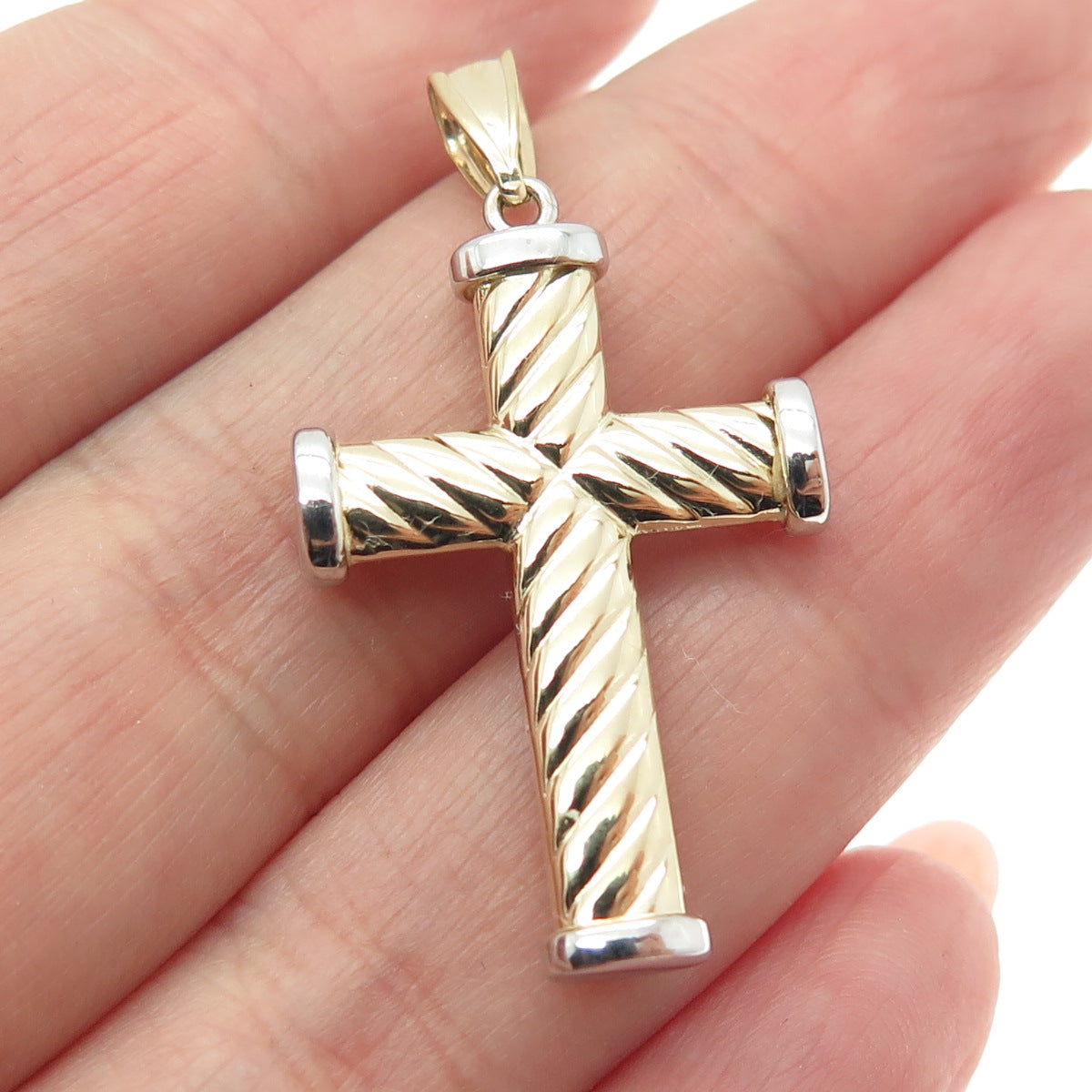 14K Yellow Gold Twisted Cross Religious Charm Pendant