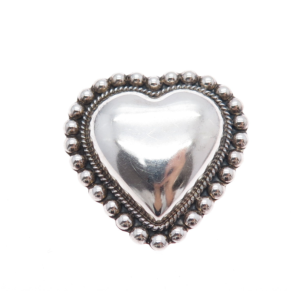 925 Sterling Silver Vintage CII Mexico Oxidized Beaded Heart Pin Brooch