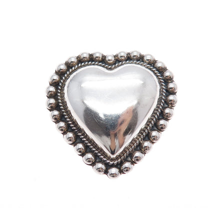 925 Sterling Silver Vintage CII Mexico Oxidized Beaded Heart Pin Brooch
