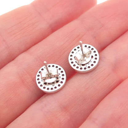 925 Sterling Silver Round-Cut C Z Mercedes-Benz Stud Earrings