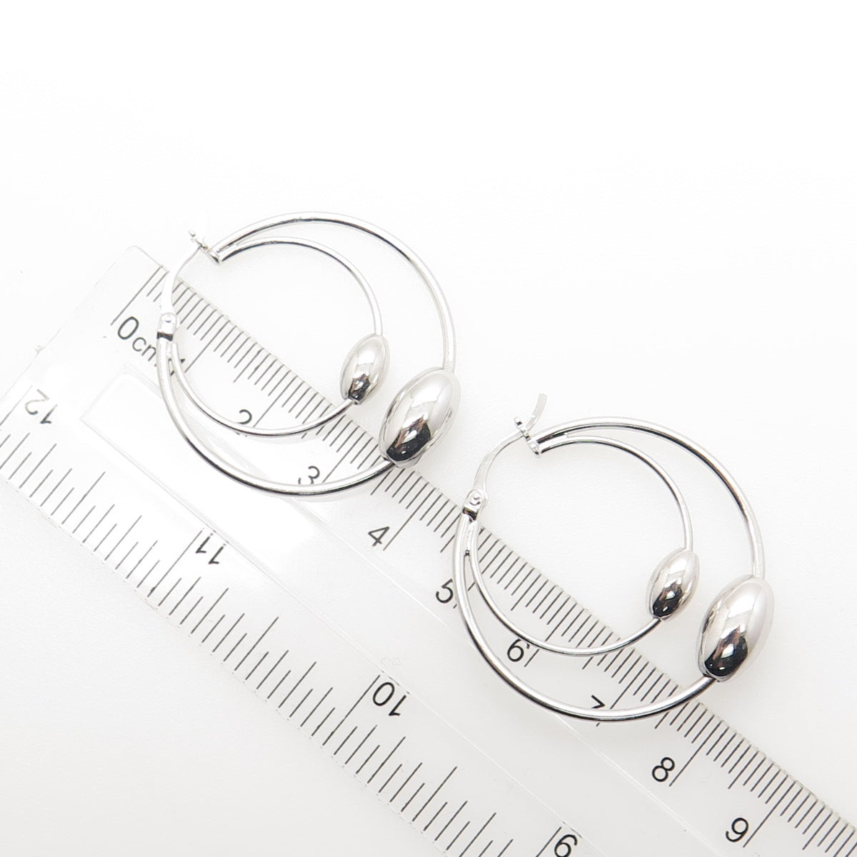 925 Sterling Silver Modernist Double Hoop Bead Earrings