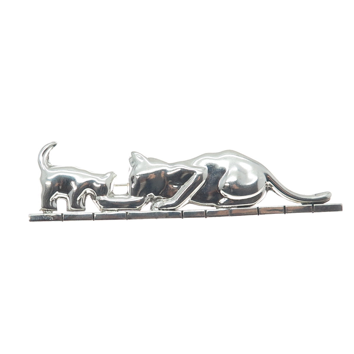 925 Sterling Silver Vintage Mexico Mom & Child Cat Pin Brooch