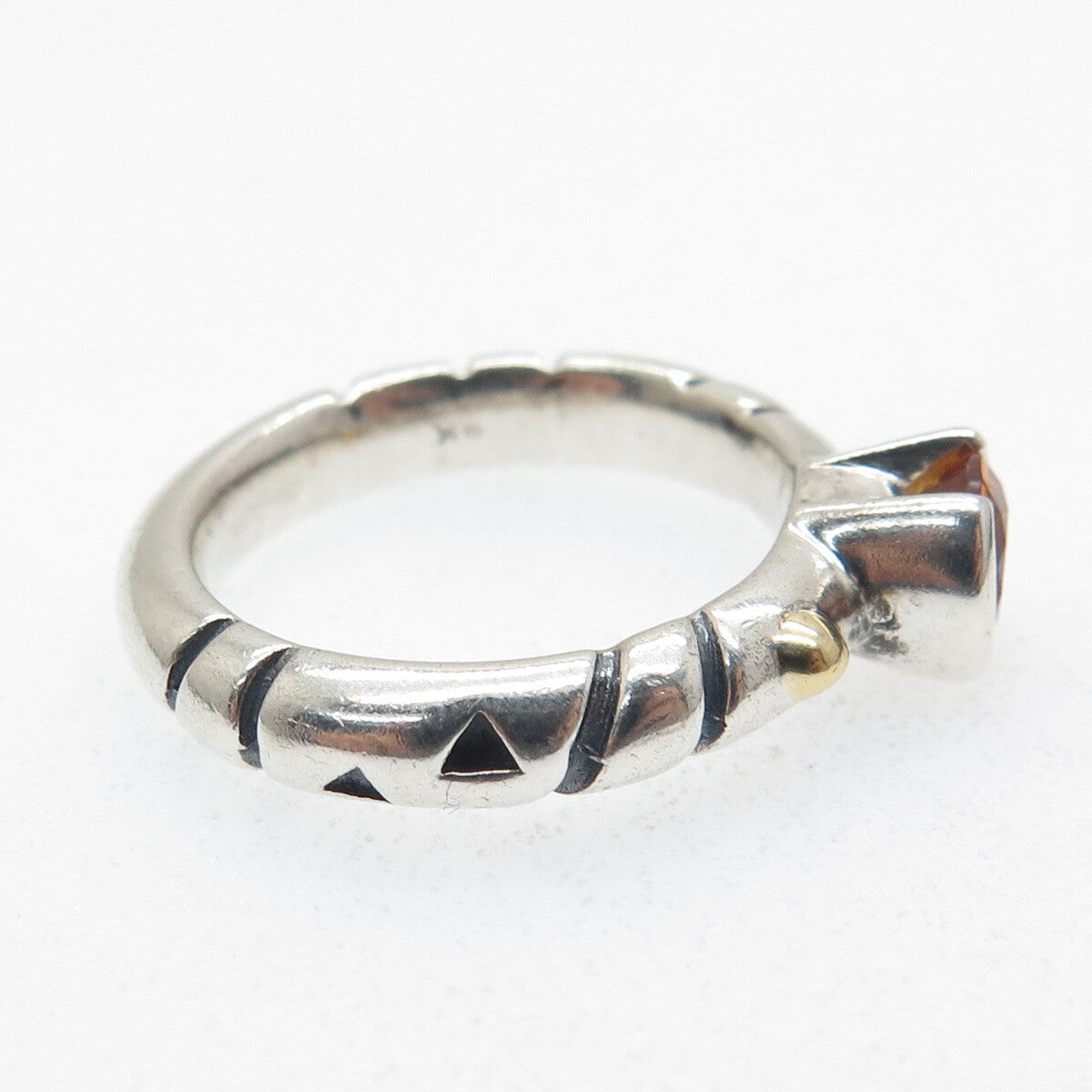 925 Sterling Silver & 18K Gold Vintage Real Round-Cut Citrine Ring Size 6.5