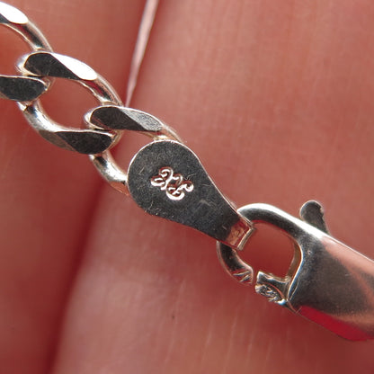 925 Sterling Silver Vintage Italy Figaro Link Bracelet 7"
