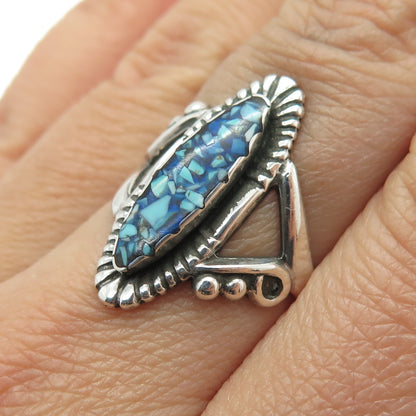 MAISELS INDIAN TRADING 925 Sterling Silver Vintage Turquoise Inlay Ring Size 7.5