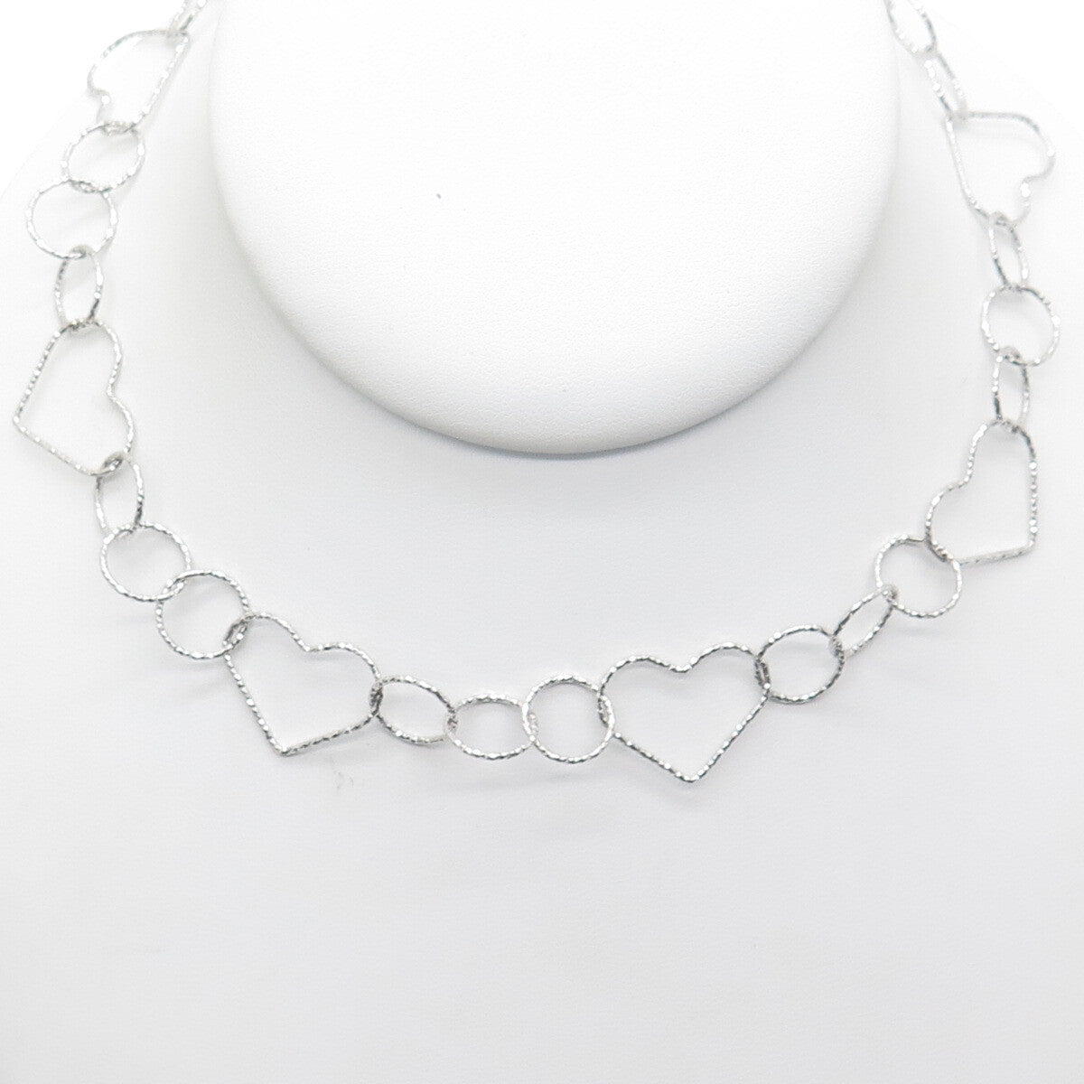 925 Sterling Silver Diamond-Cut Circle & Heart Chain Necklace 20"