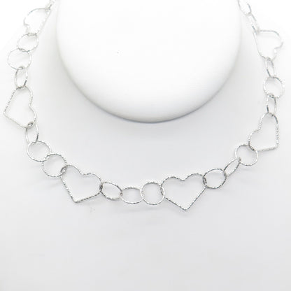 925 Sterling Silver Diamond-Cut Circle & Heart Chain Necklace 20"