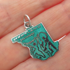 925 Sterling Silver Vintage Enamel Maryland State Map Charm Pendant