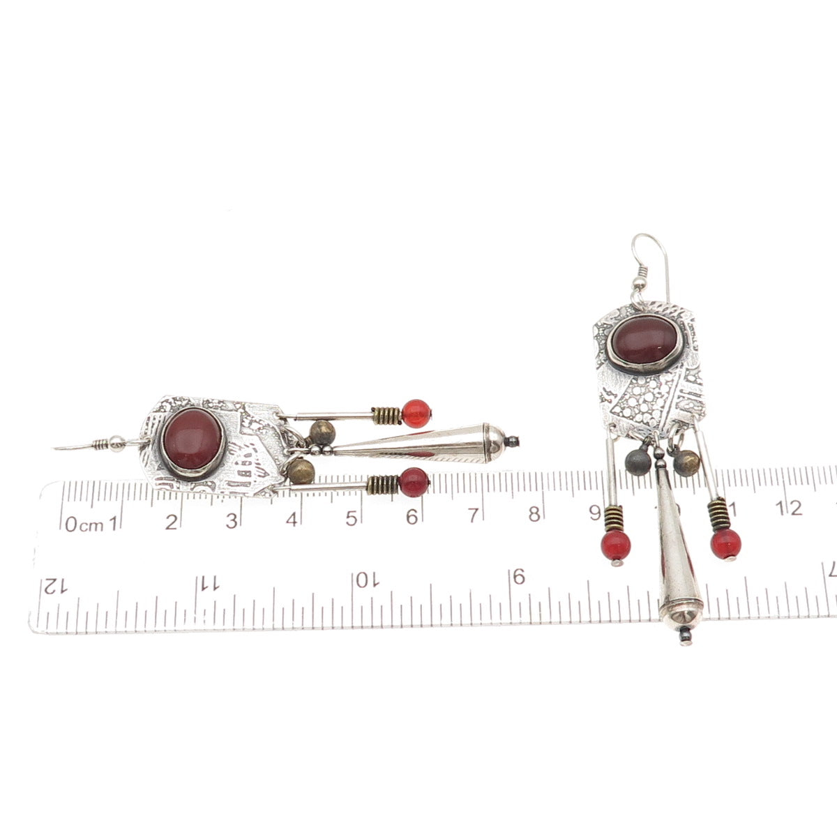 ERA Artisan 925 Sterling Silver Vintage Real Carnelian Modernist Dangle Earrings