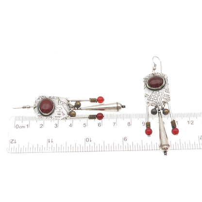 ERA Artisan 925 Sterling Silver Vintage Real Carnelian Modernist Dangle Earrings