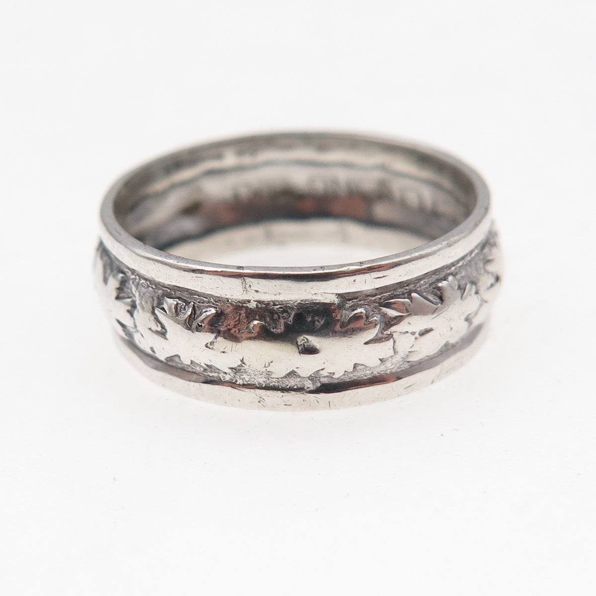 Clark & Coombs 925 Sterling Silver Antique Art Deco Floral Band Ring Size 7.25
