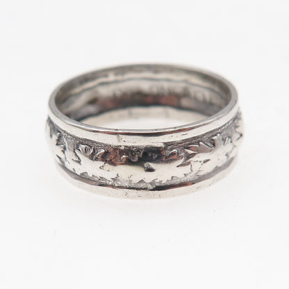 Clark & Coombs 925 Sterling Silver Antique Art Deco Floral Band Ring Size 7.25