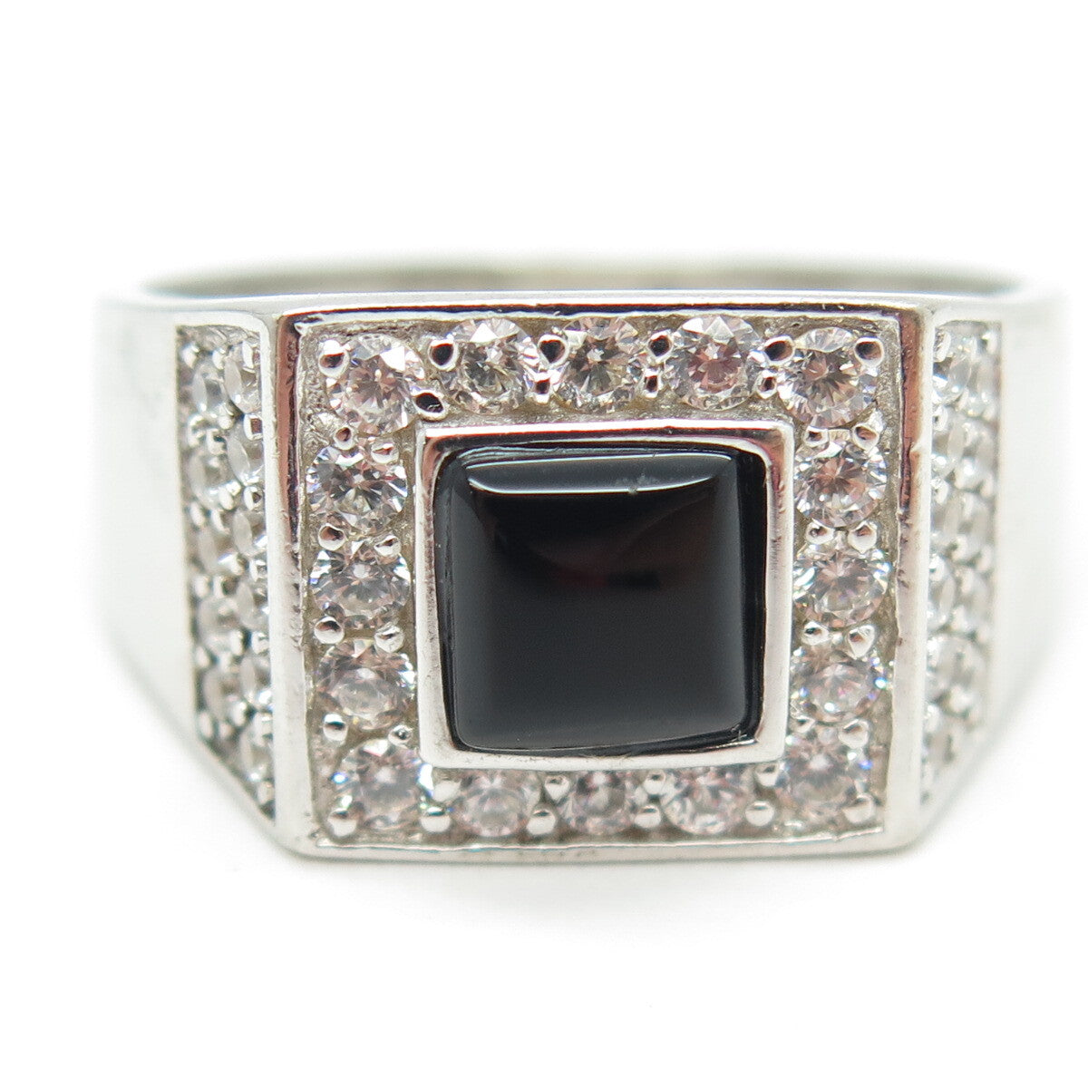 HAN 925 Sterling Silver Real Black Onyx Gemstone & C Z Ring Size 10.75