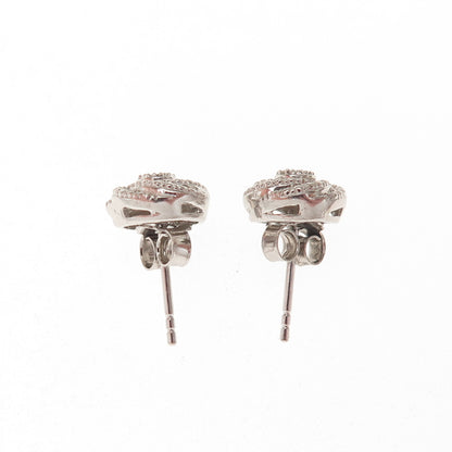 925 Sterling Silver Real Round-Cut Diamond Swirl Stud Earrings