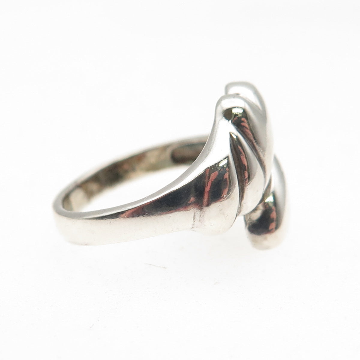 925 Sterling Silver Vintage Modernist Heart Oxidized Bypass Ring Size 5.75