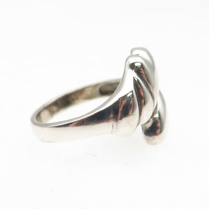 925 Sterling Silver Vintage Modernist Heart Oxidized Bypass Ring Size 5.75